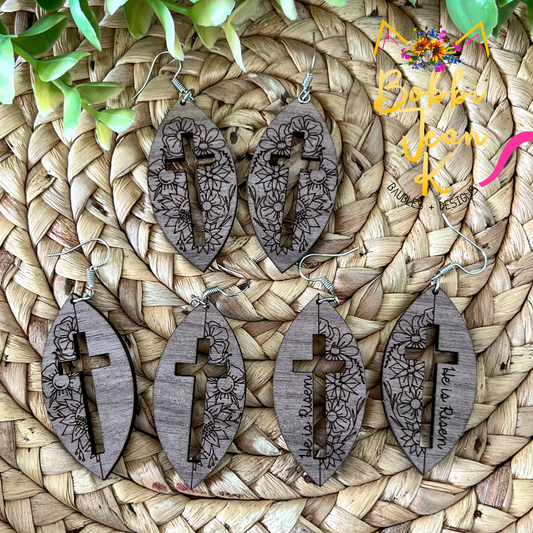 Walnut Wood Floral Cross Earrings: Choose From 3 Designs - LAST CHANCE - DESIGN BEING DISCONTINUED (Was $15)