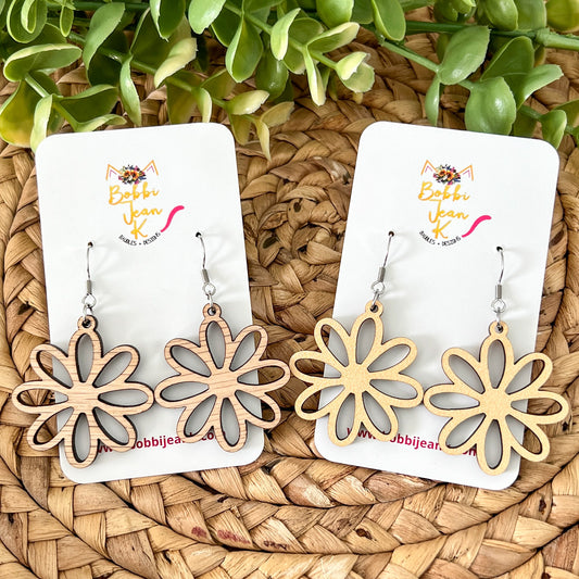 Simple Daisy Wood Earrings: Choose Light Peach or Red Oak Wood