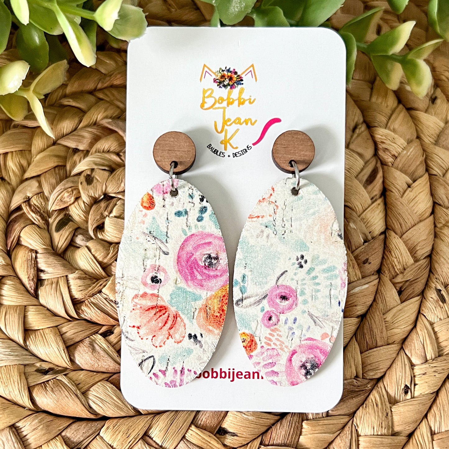 Peony Floral Cork on Leather Earrings: Choose From 3 Styles - LAST CHANCE
