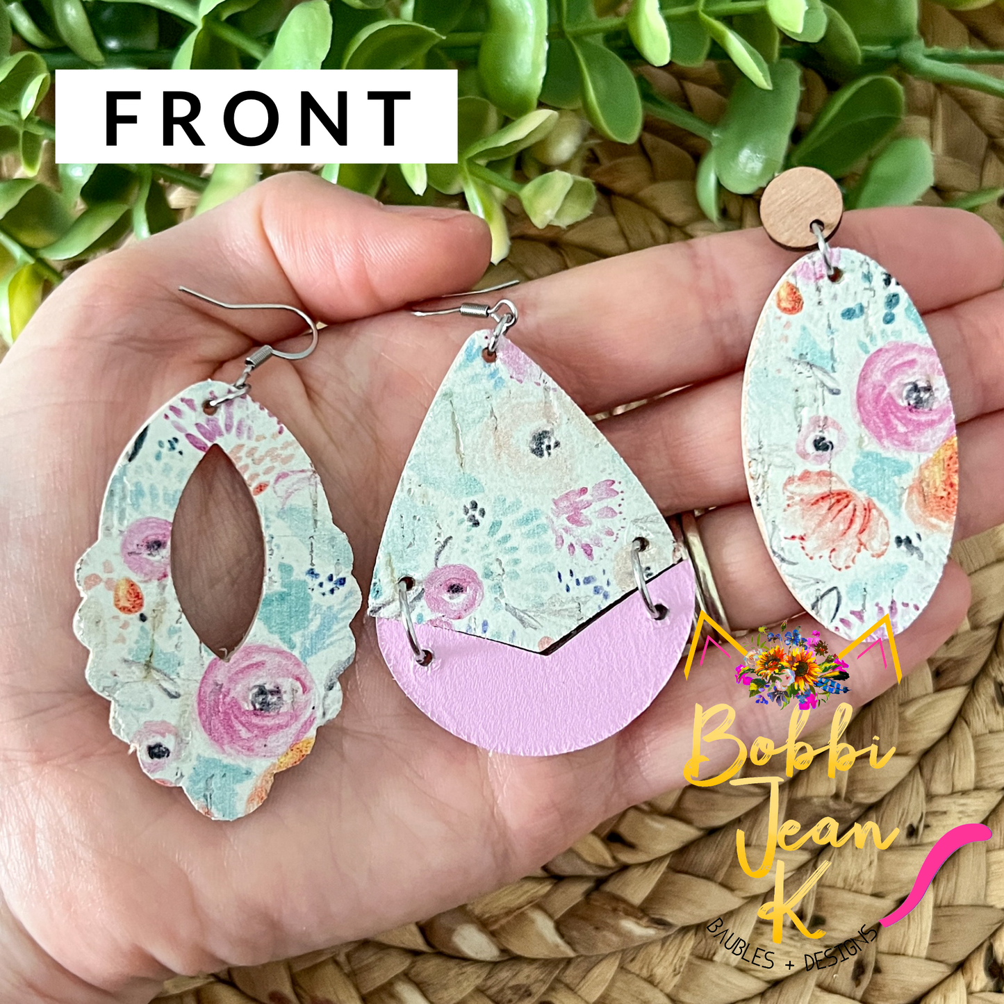Peony Floral Cork on Leather Earrings: Choose From 3 Styles - LAST CHANCE
