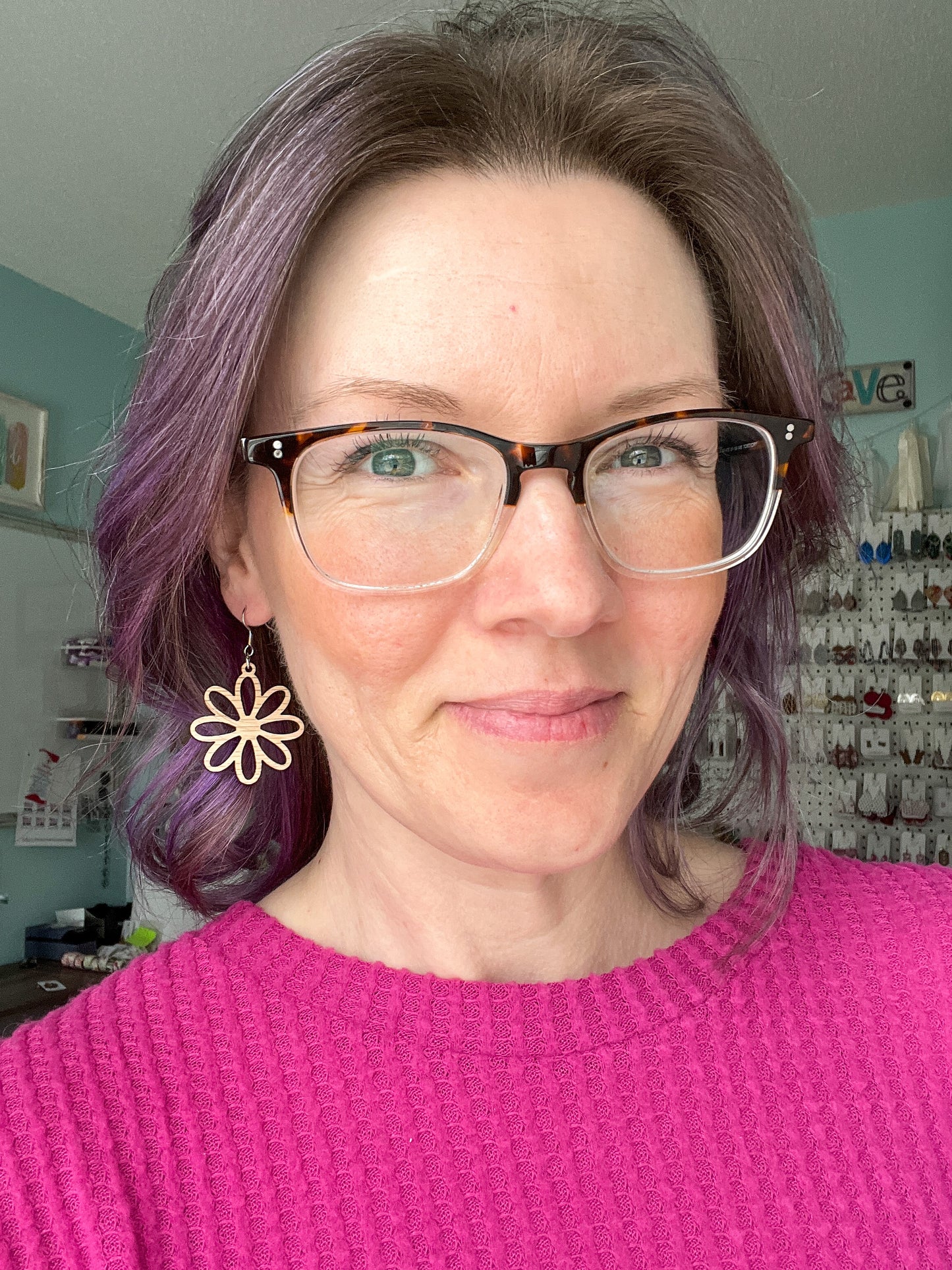 Simple Daisy Wood Earrings: Choose Light Peach or Red Oak Wood