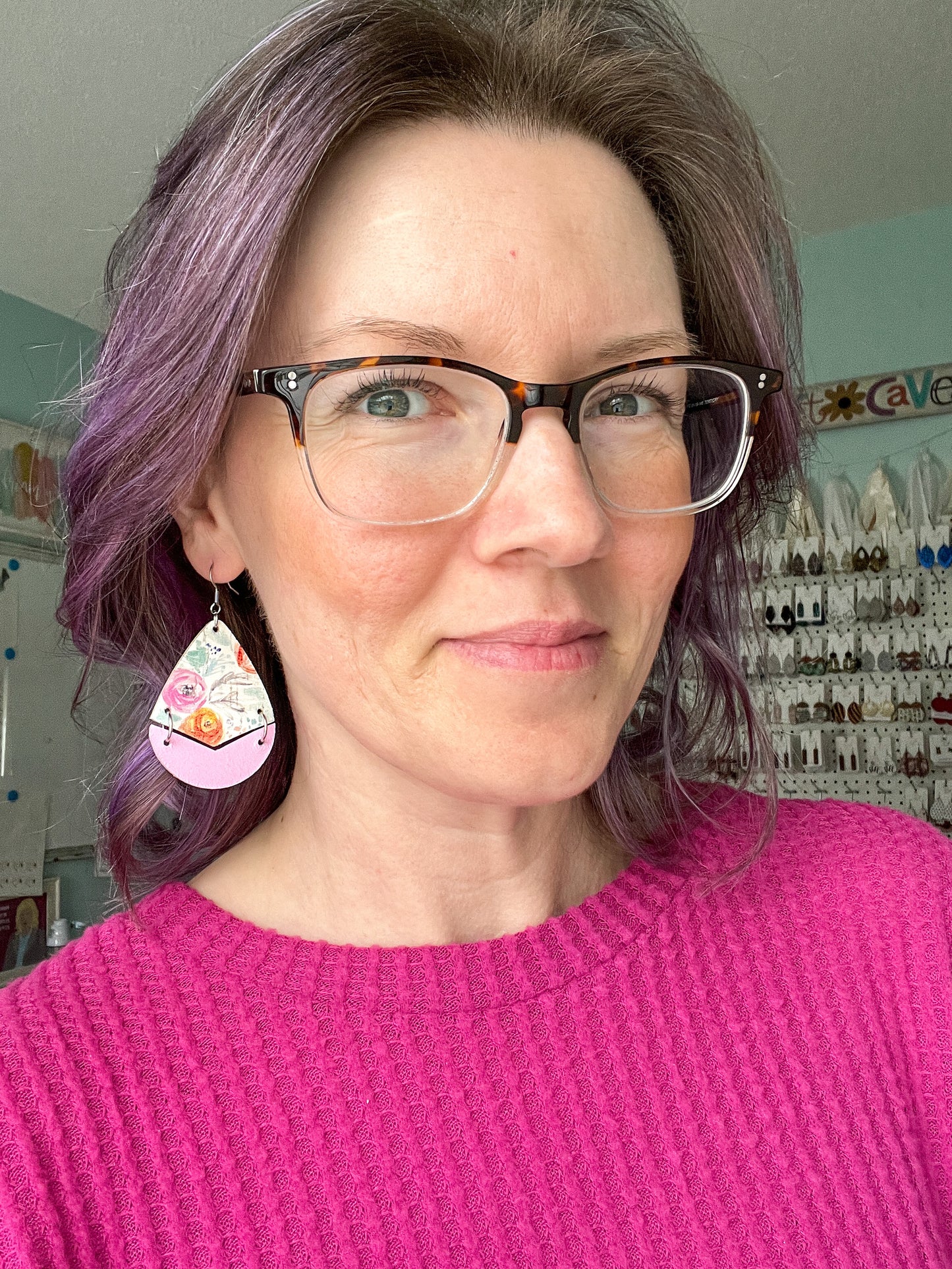 Peony Floral Cork on Leather Earrings: Choose From 3 Styles - LAST CHANCE
