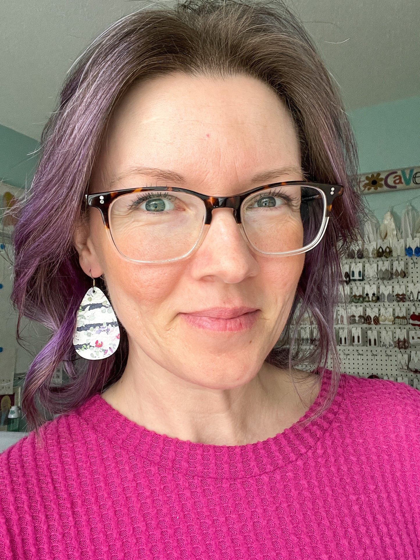 Navy Striped Floral Leather Earrings: Choose From 2 Styles - LAST CHANCE