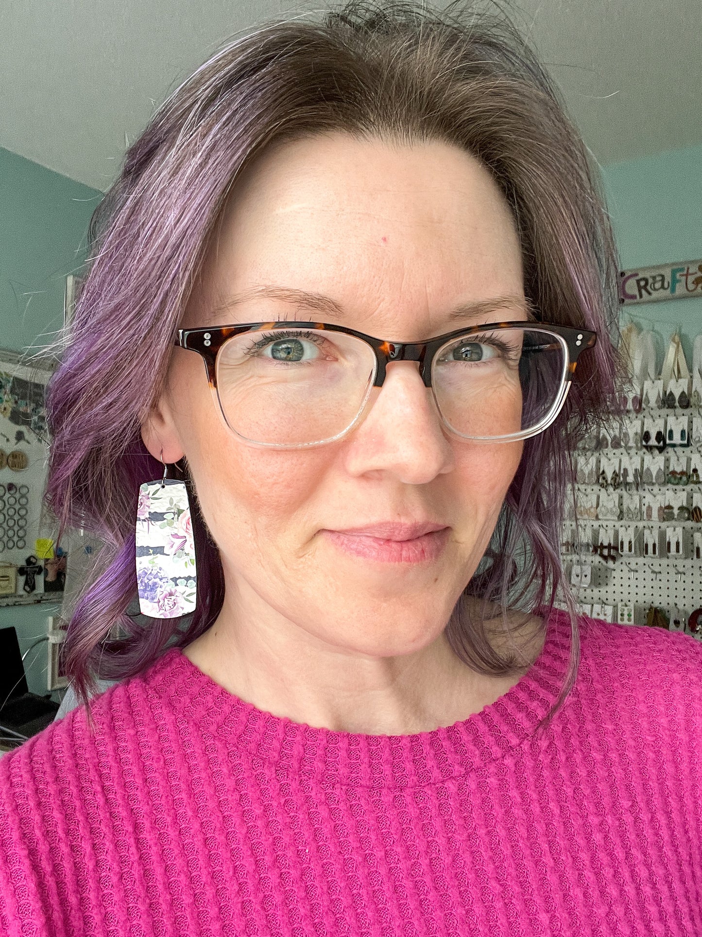 Navy Striped Floral Leather Earrings: Choose From 2 Styles - LAST CHANCE