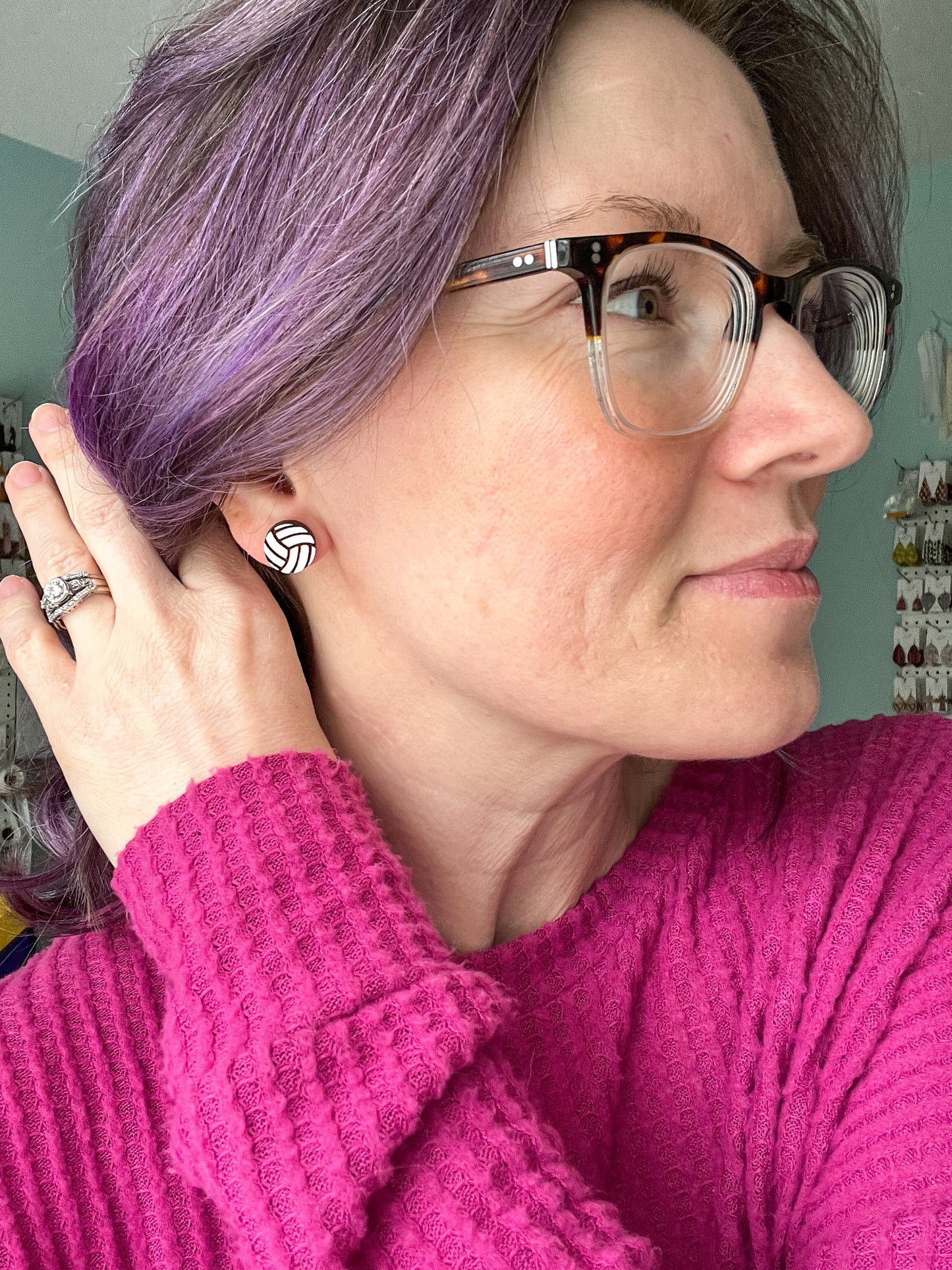 SALE: Volleyball Wood Studs - Hand Painted - LAST CHANCE