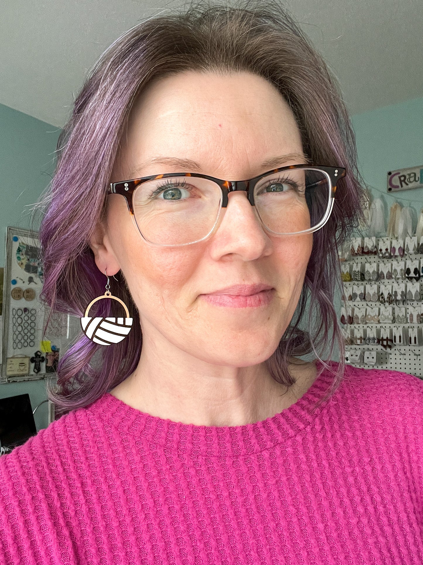 SALE: Volleyball Circular Wood Earrings - Hand Painted - LAST CHANCE