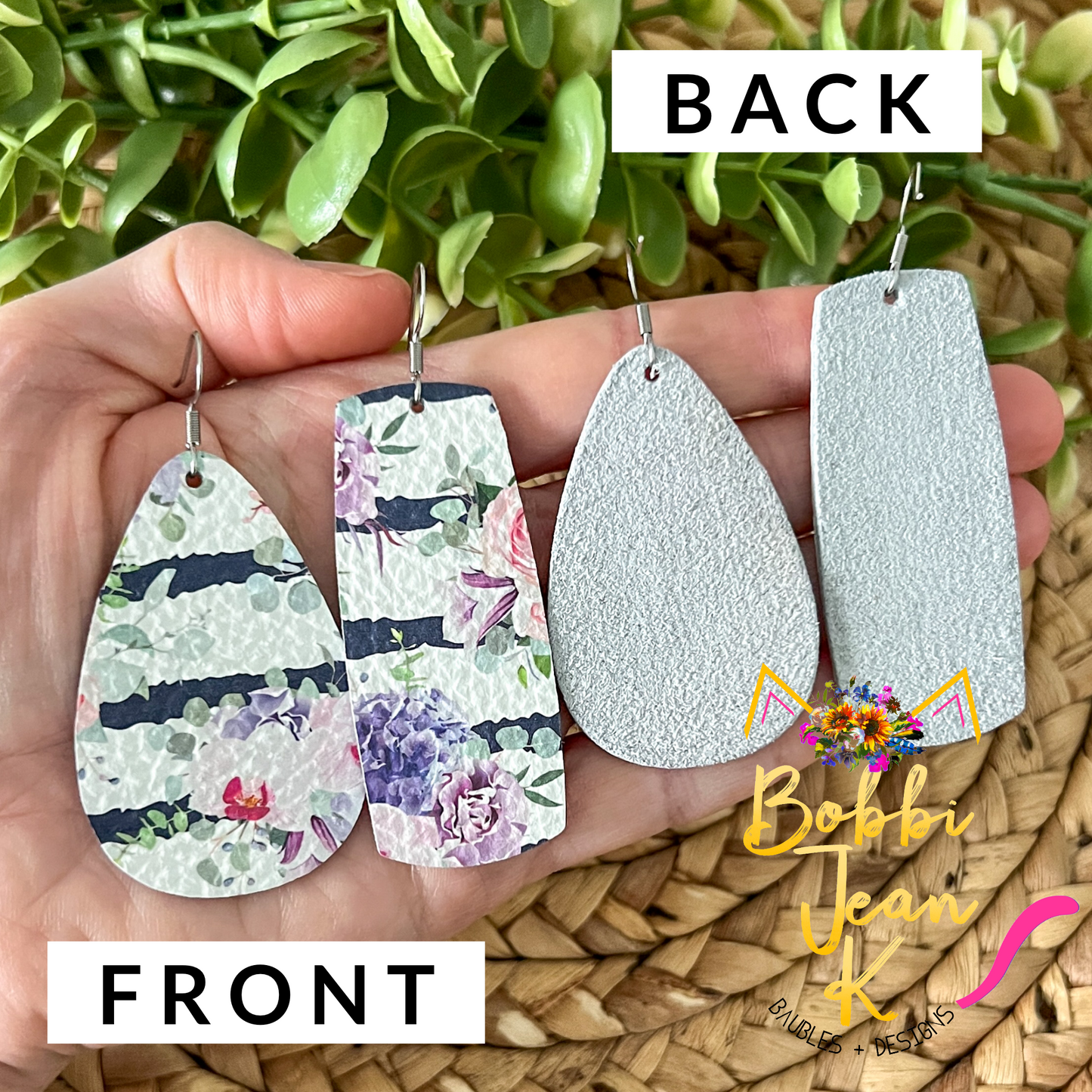 Navy Striped Floral Leather Earrings: Choose From 2 Styles - LAST CHANCE