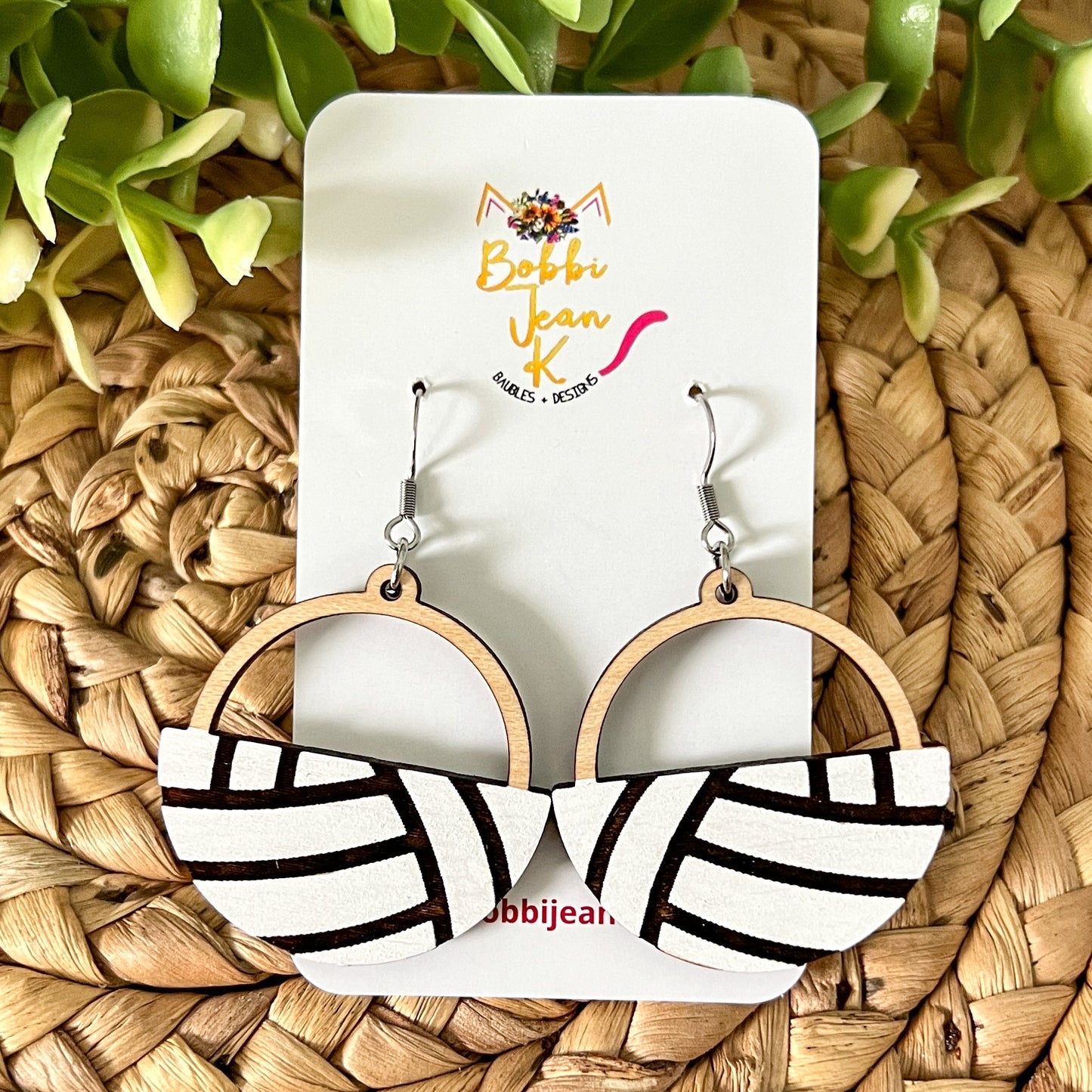 SALE: Volleyball Circular Wood Earrings - Hand Painted - LAST CHANCE