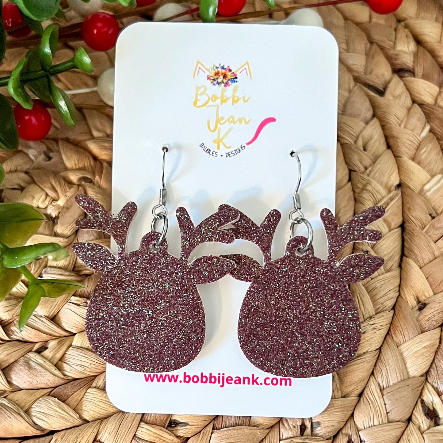 Reindeer Head Cork on Leather Earrings: Choose From 3 Print Options - LAST CHANCE