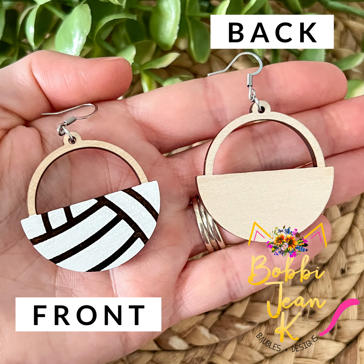 SALE: Volleyball Circular Wood Earrings - Hand Painted - LAST CHANCE