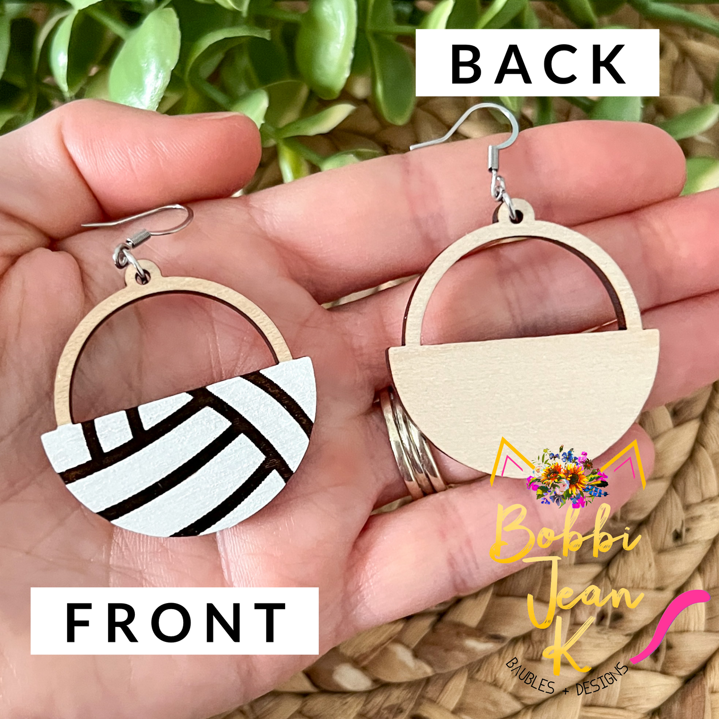 Volleyball Circular Wood Earrings - Hand Painted