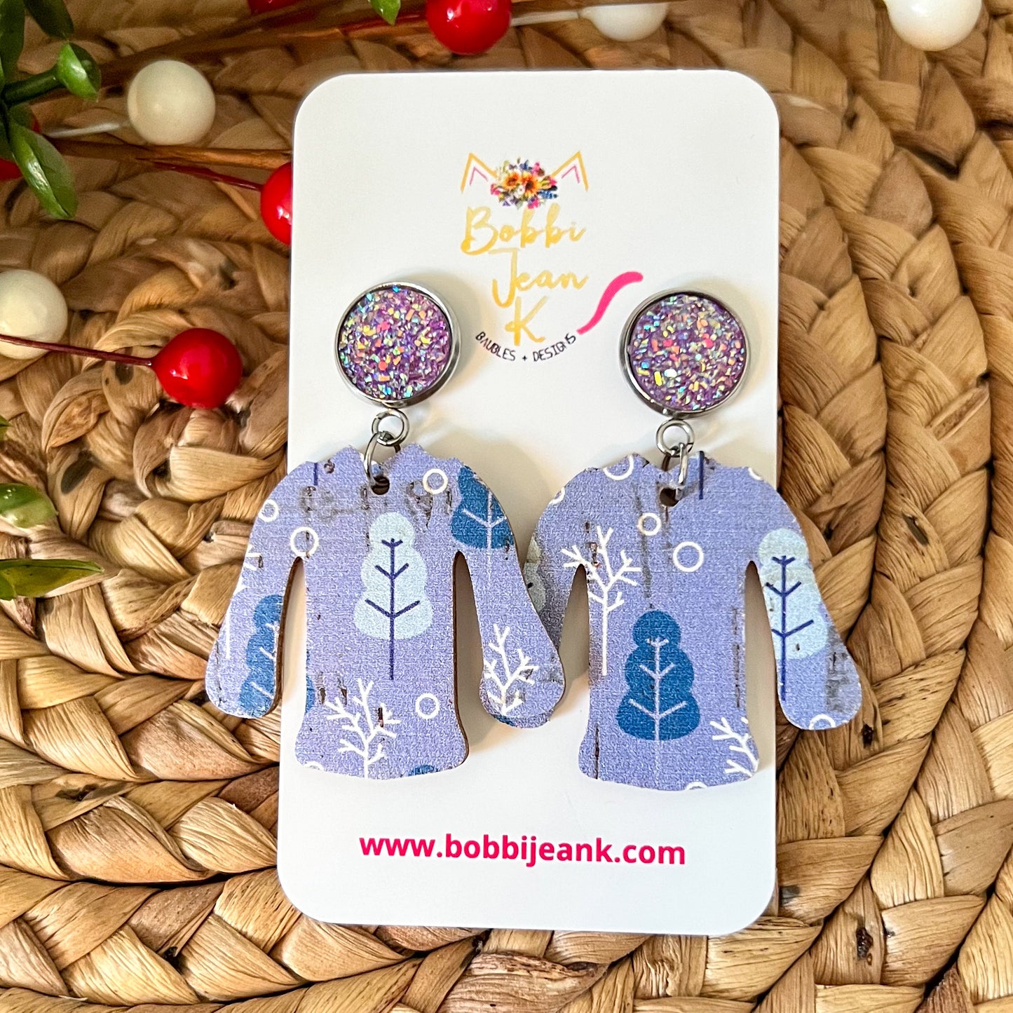 Lavender Forest "Ugly" Sweater Cork on Leather Earrings - ONLY ONE LEFT