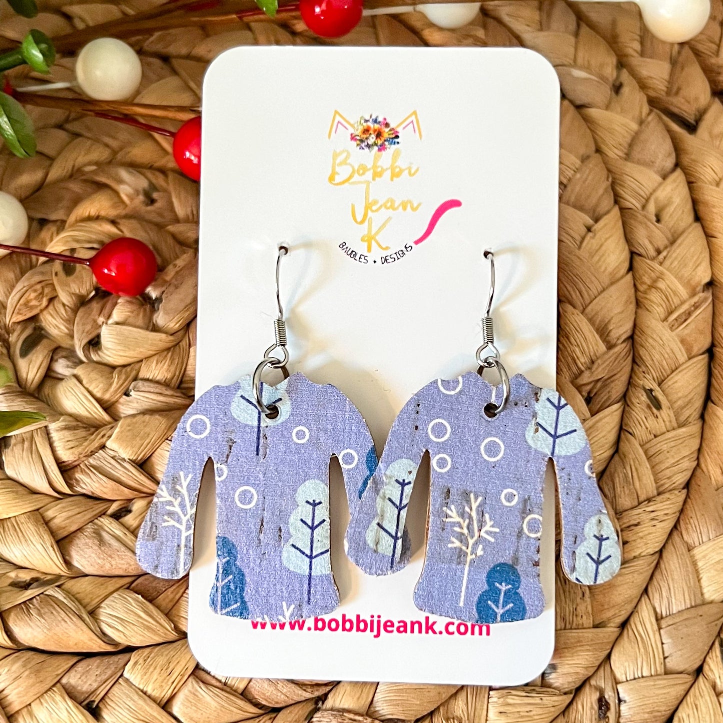 Lavender Forest "Ugly" Sweater Cork on Leather Earrings - ONLY ONE LEFT
