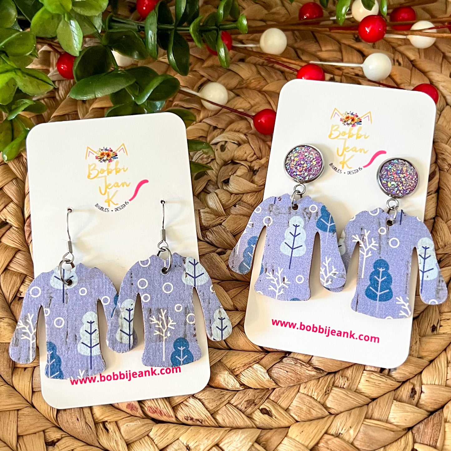 Lavender Forest "Ugly" Sweater Cork on Leather Earrings - ONLY ONE LEFT