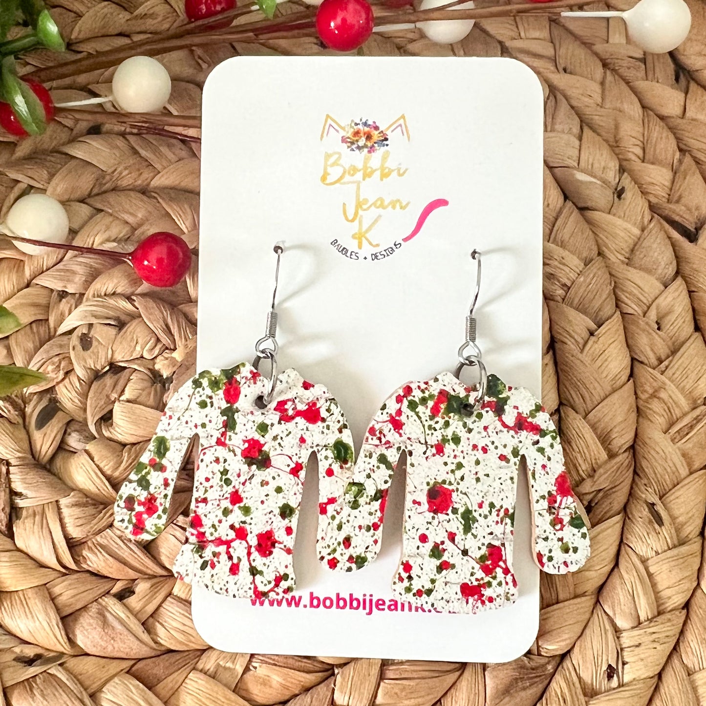 White Paint Splatter "Ugly" Sweater Cork on Leather Earrings - ONLY ONE OF EACH LEFT