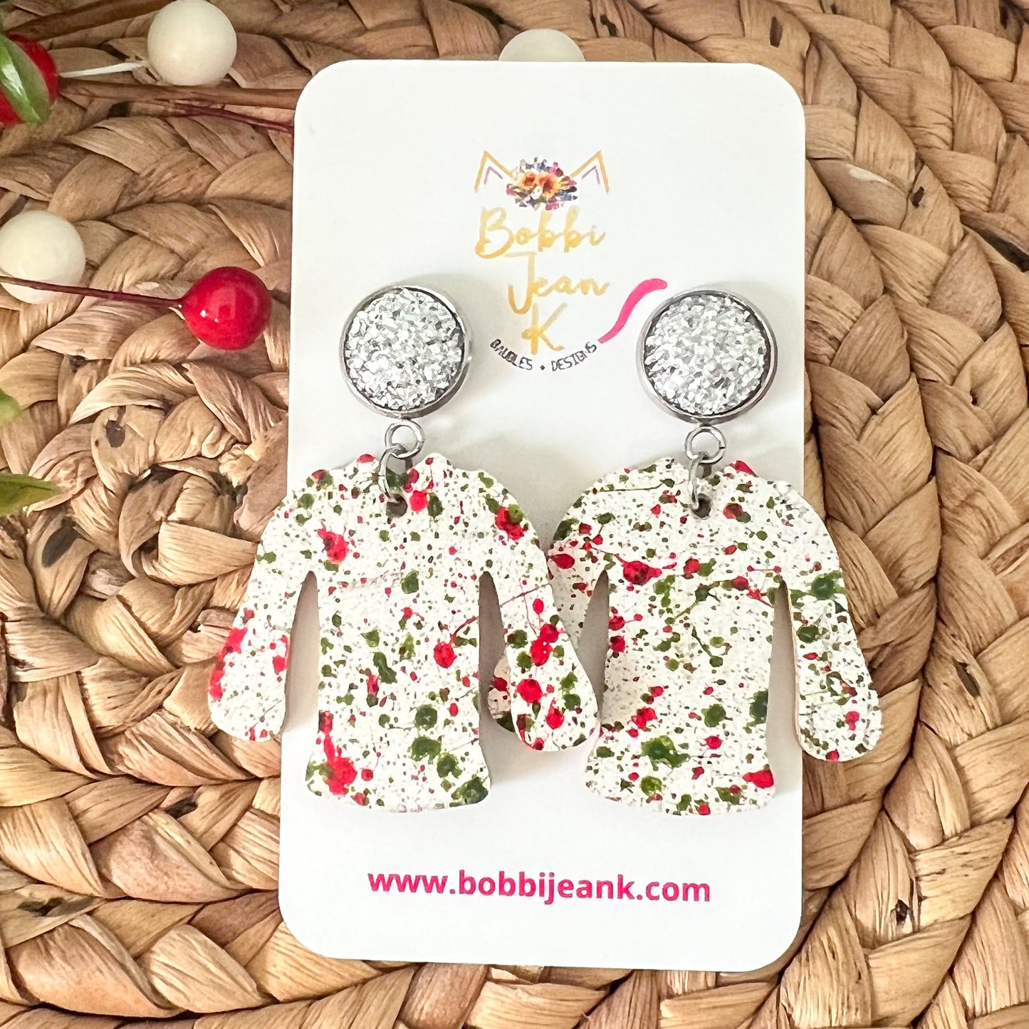 White Paint Splatter "Ugly" Sweater Cork on Leather Earrings - ONLY ONE OF EACH LEFT