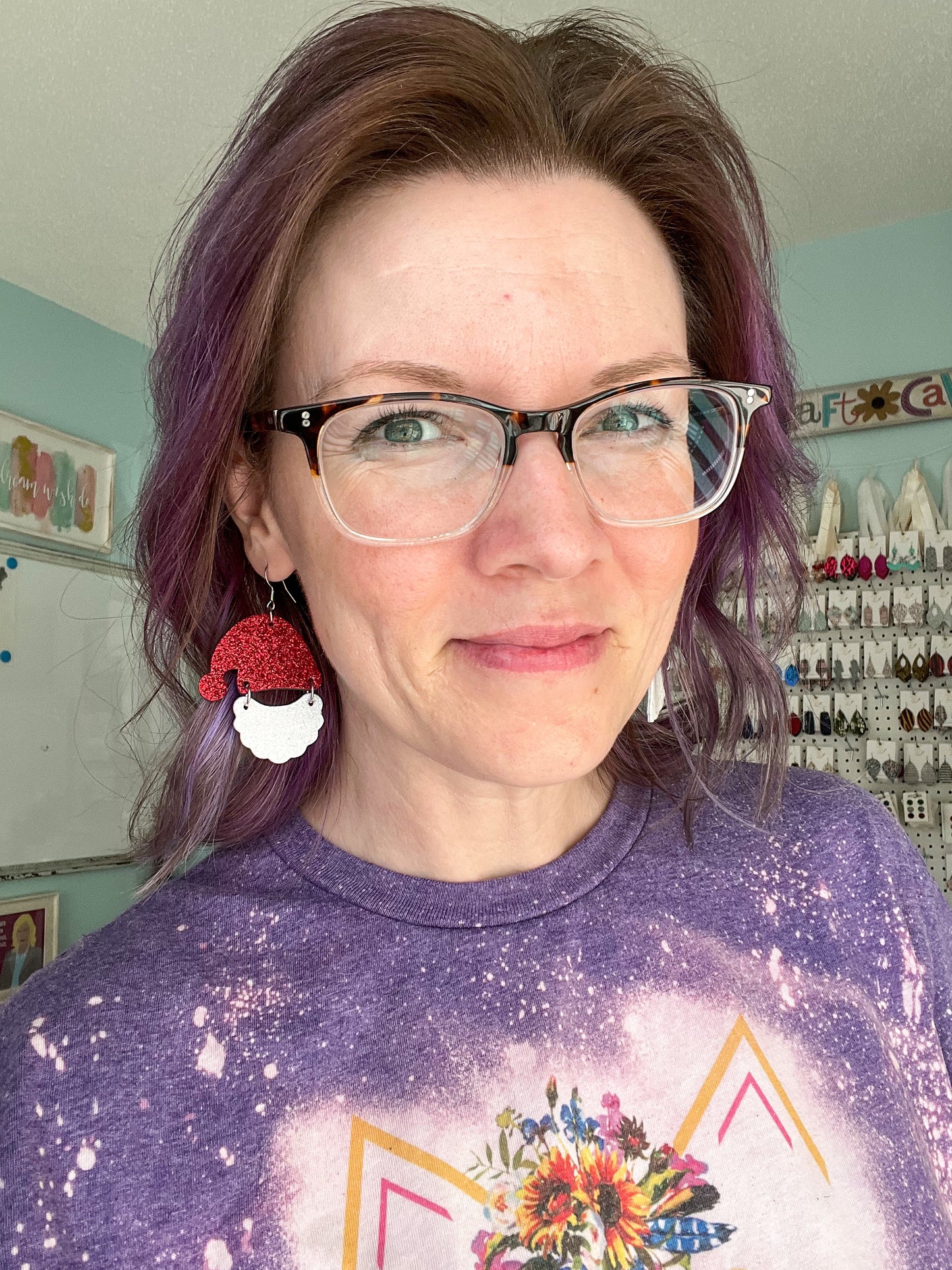 Santa Hat & Beard Infused Glitter Leather Earrings