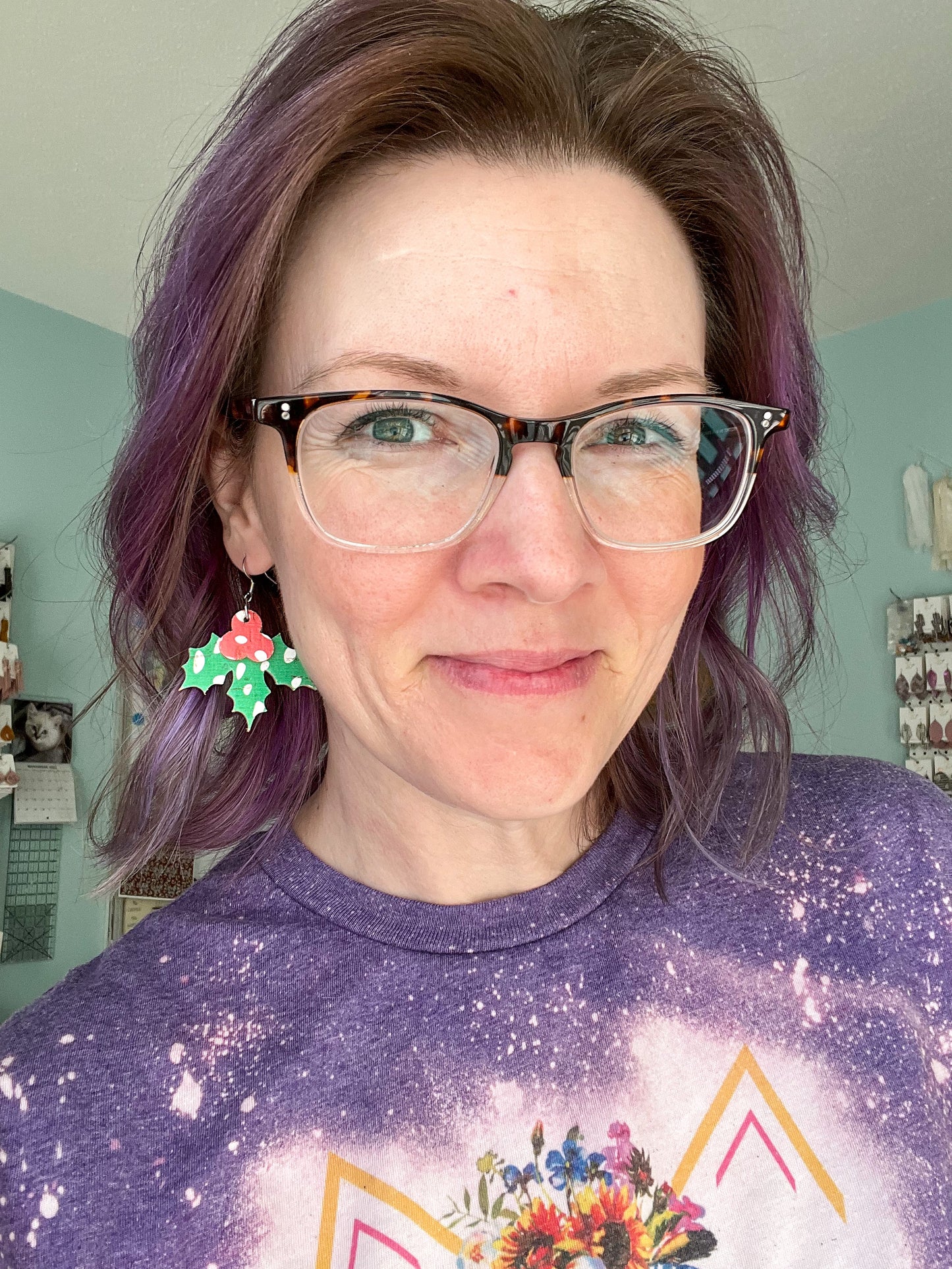 Holly Berry Leather Earrings: Choose From 2 Print Options - LAST CHANCE