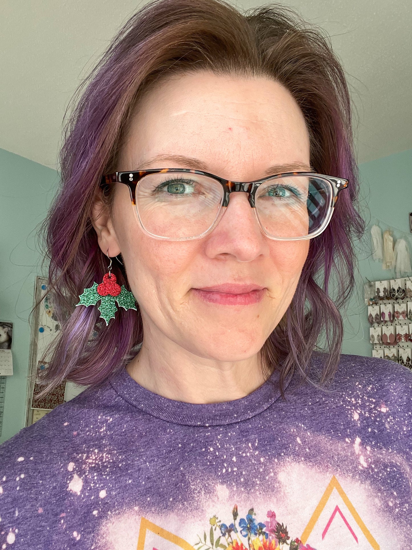 Holly Berry Leather Earrings: Choose From 2 Print Options - LAST CHANCE