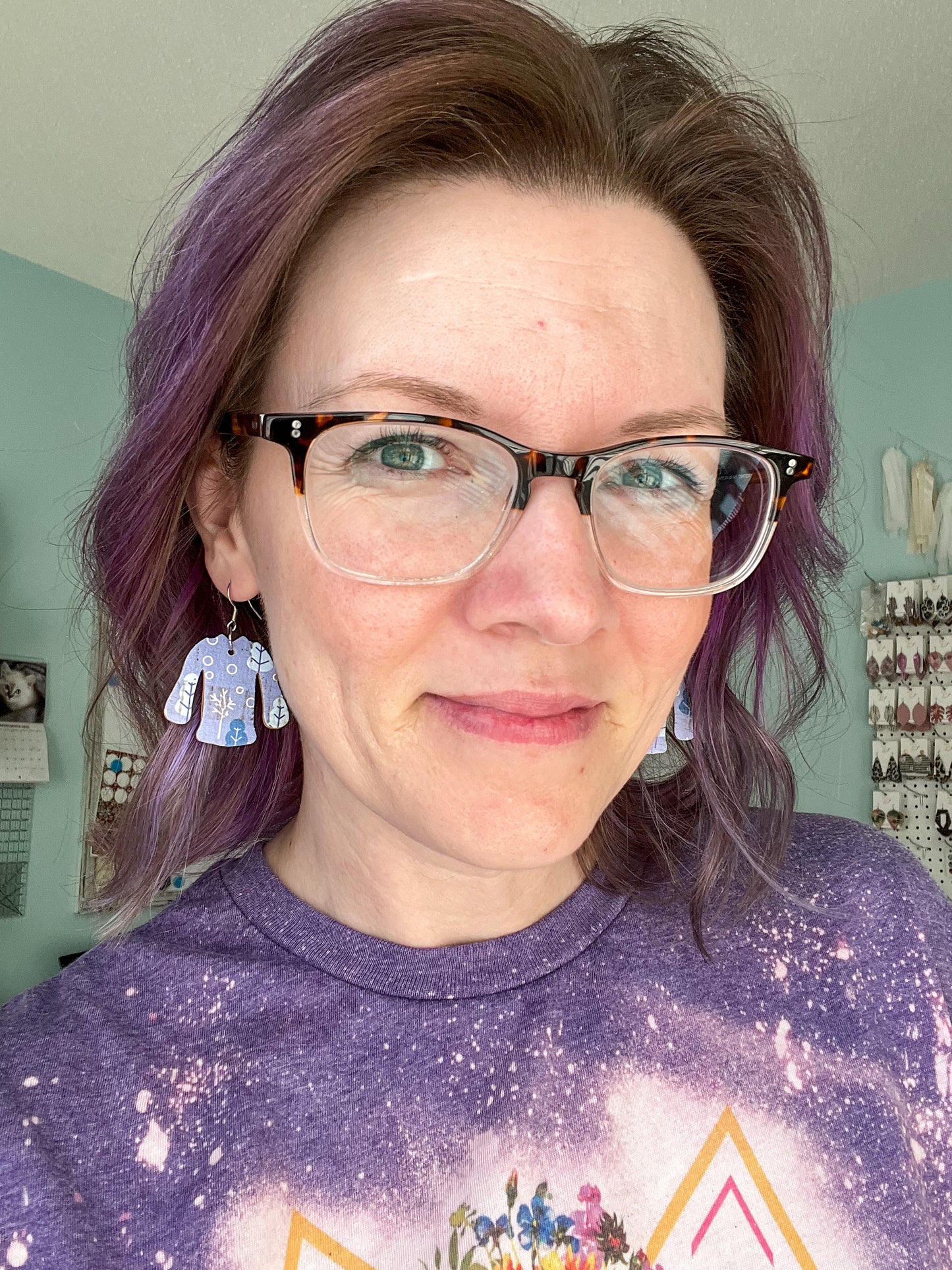 Lavender Forest "Ugly" Sweater Cork on Leather Earrings - ONLY ONE LEFT