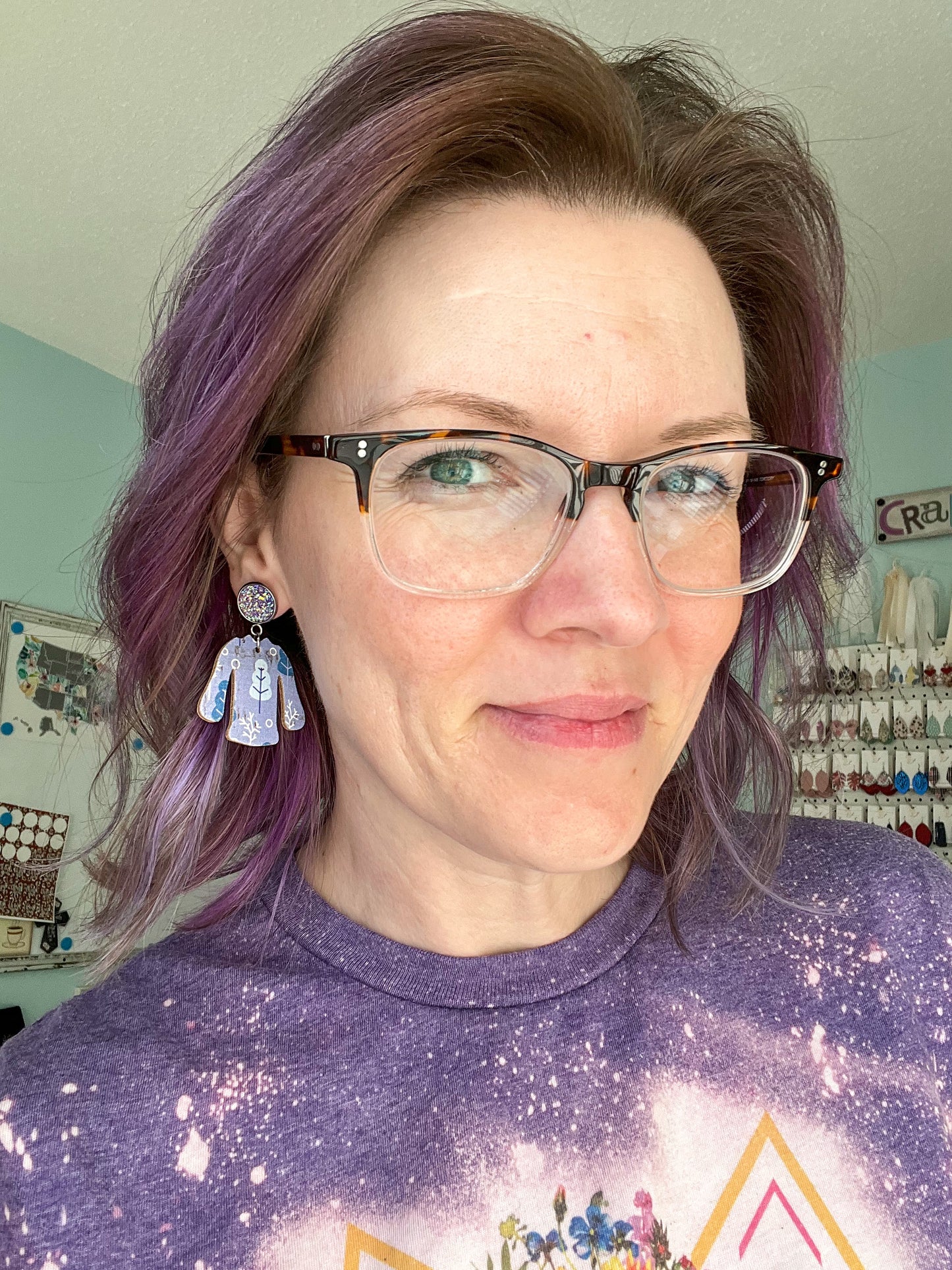 Lavender Forest "Ugly" Sweater Cork on Leather Earrings - ONLY ONE LEFT