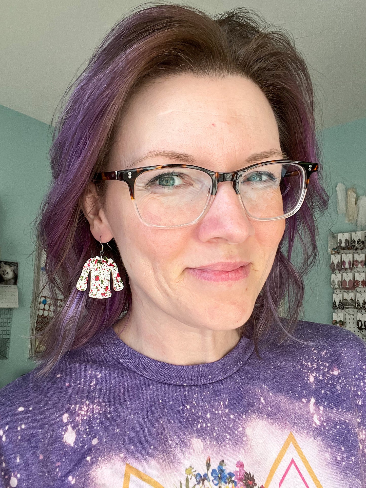 White Paint Splatter "Ugly" Sweater Cork on Leather Earrings - ONLY ONE OF EACH LEFT