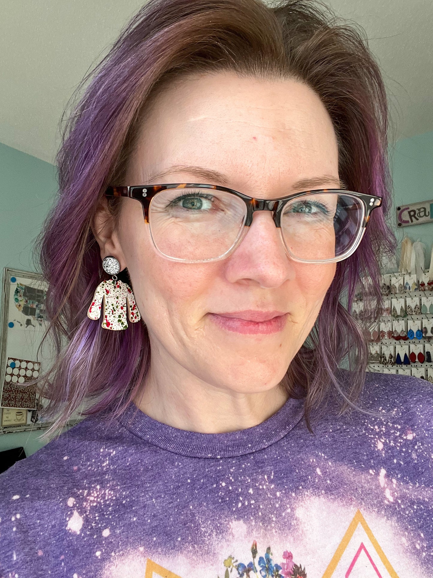 White Paint Splatter "Ugly" Sweater Cork on Leather Earrings - ONLY ONE OF EACH LEFT