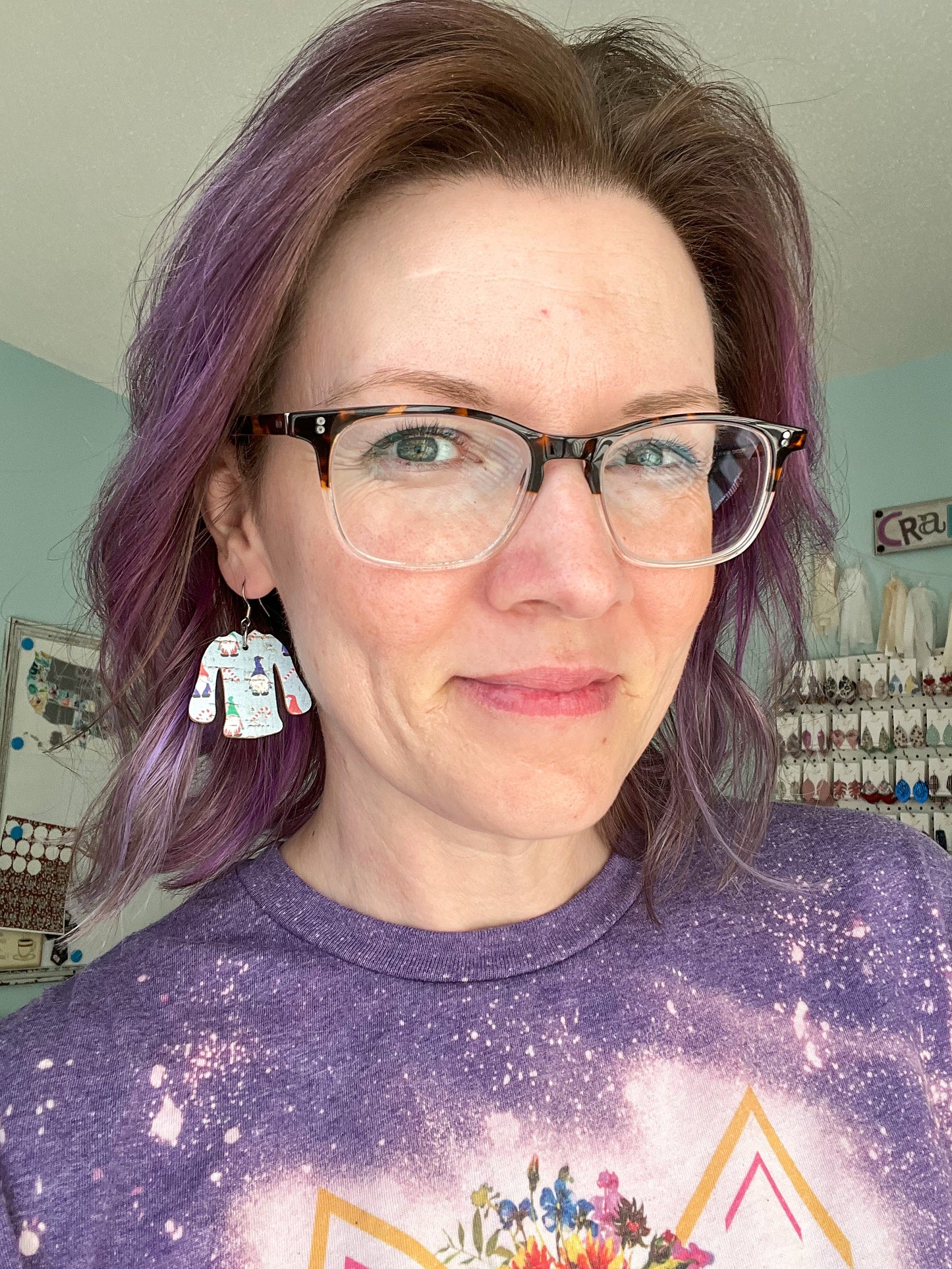 Holiday Gnomes "Ugly" Sweater Cork on Leather Earrings - ONLY ONE LEFT