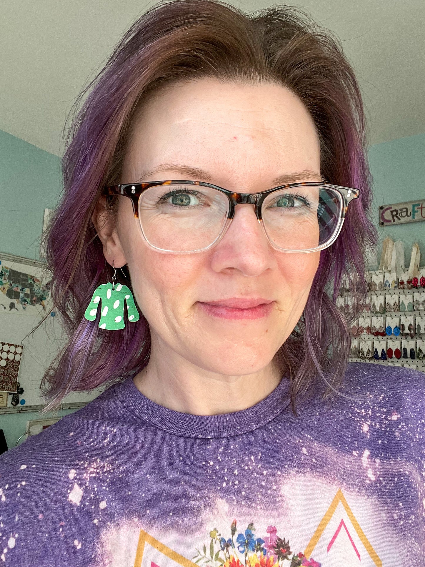 Green Spotted "Ugly" Sweater Cork on Leather Earrings - ONLY 2 OF EACH LEFT