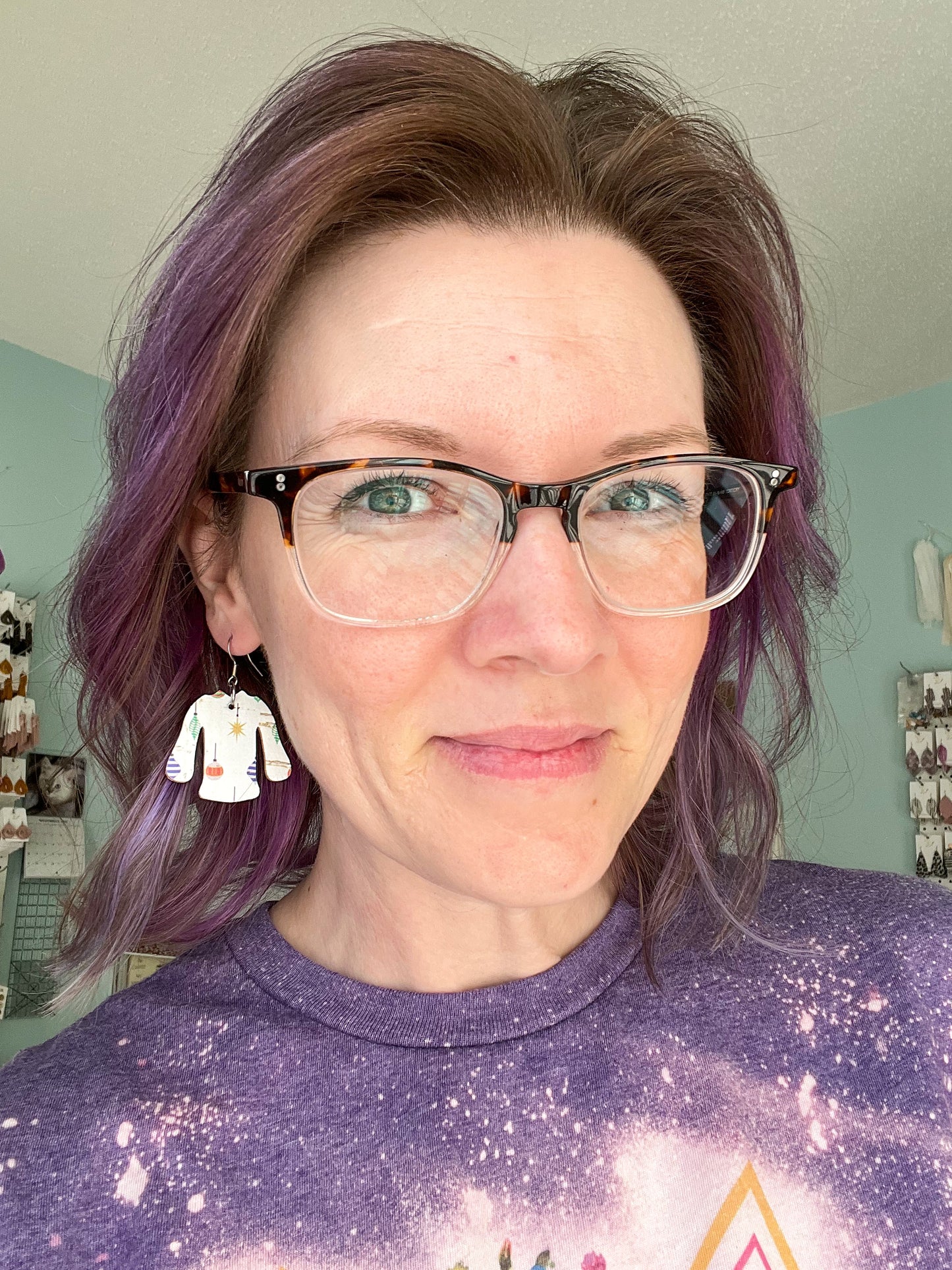 Holiday Ornaments "Ugly" Sweater Cork on Leather Earrings - ONLY 2 OF EACH LEFT