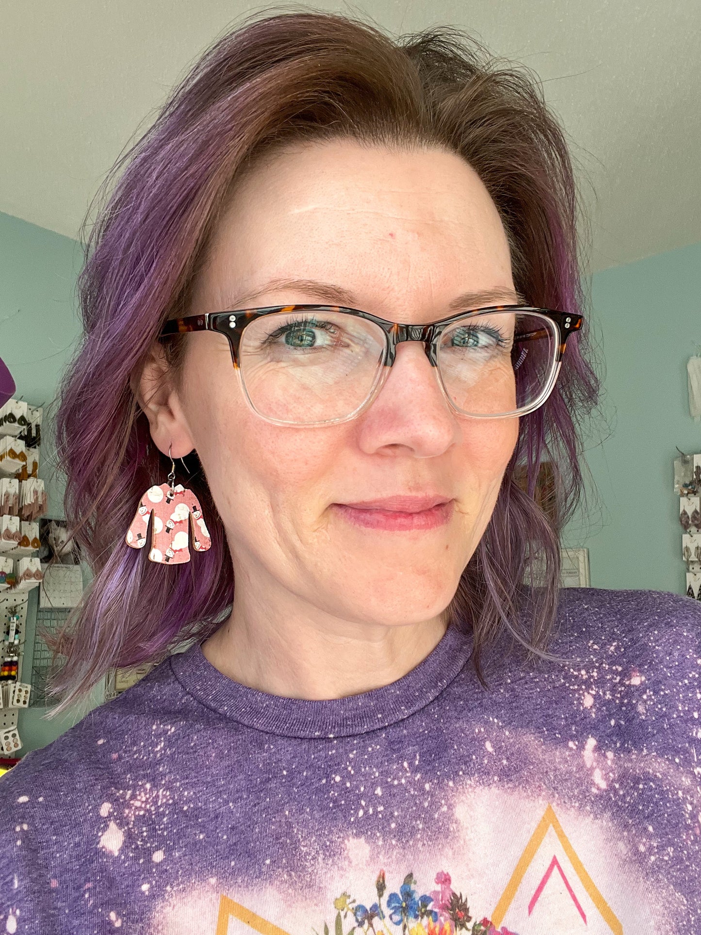 Whimsical Snowmen "Ugly" Sweater Cork on Leather Earrings - LAST CHANCE