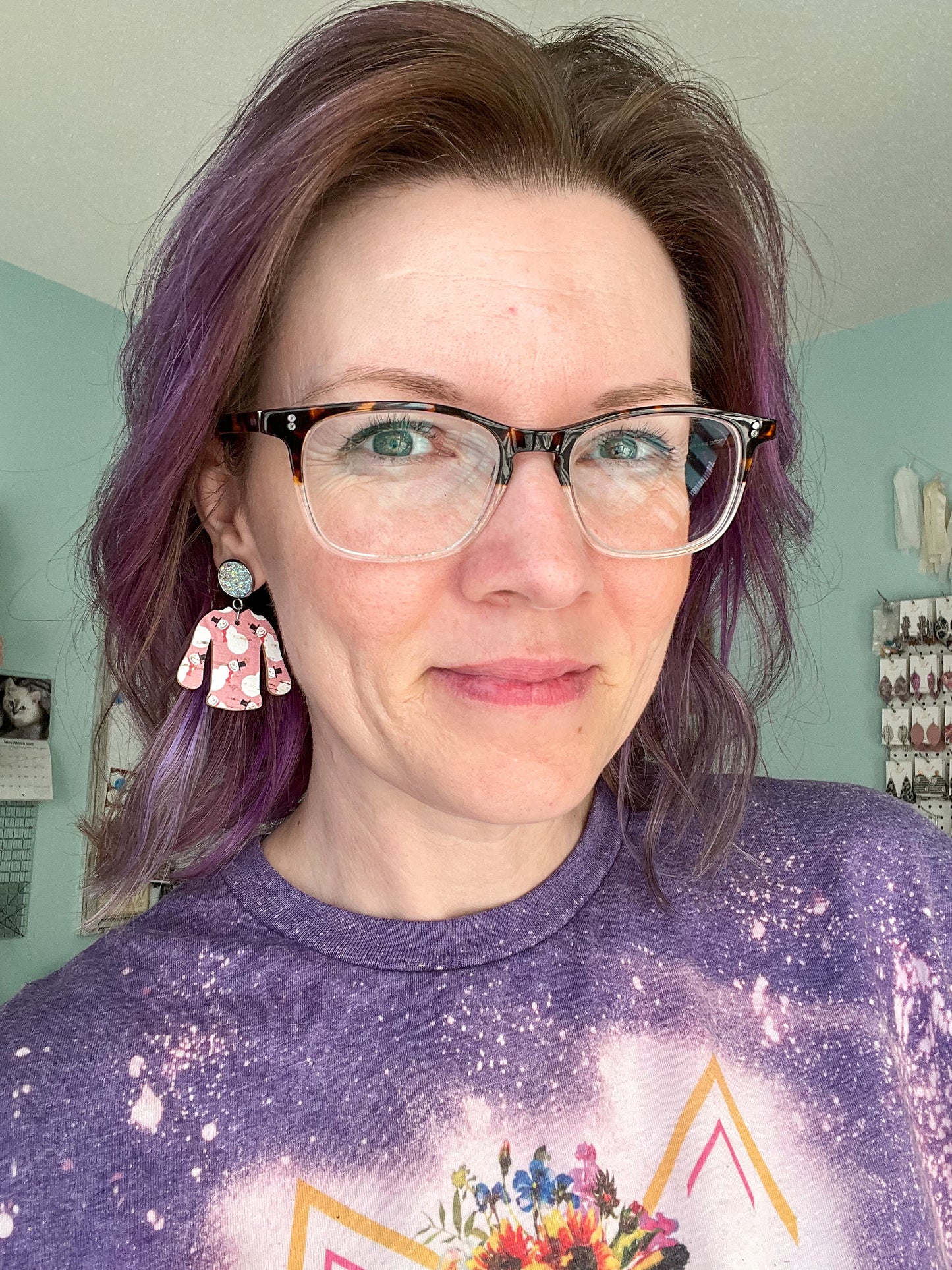 Whimsical Snowmen "Ugly" Sweater Cork on Leather Earrings - LAST CHANCE