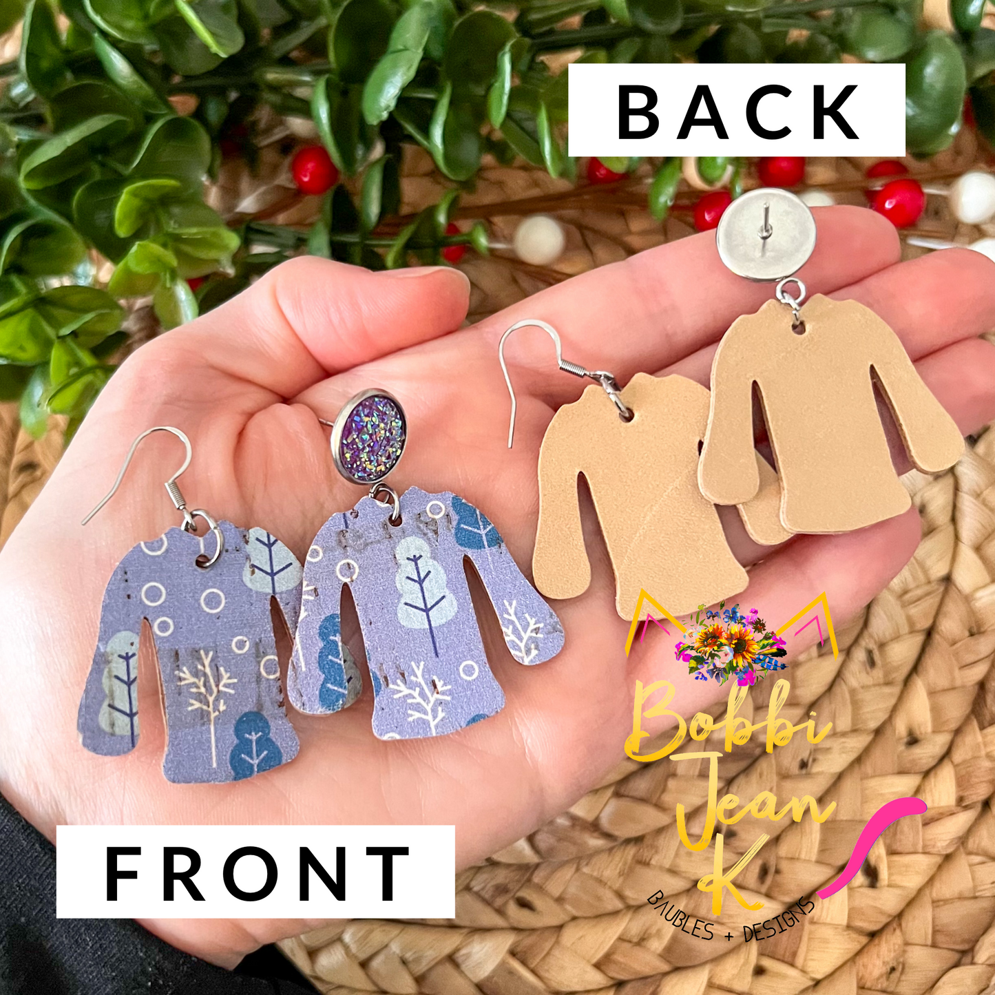 Lavender Forest "Ugly" Sweater Cork on Leather Earrings - ONLY ONE LEFT