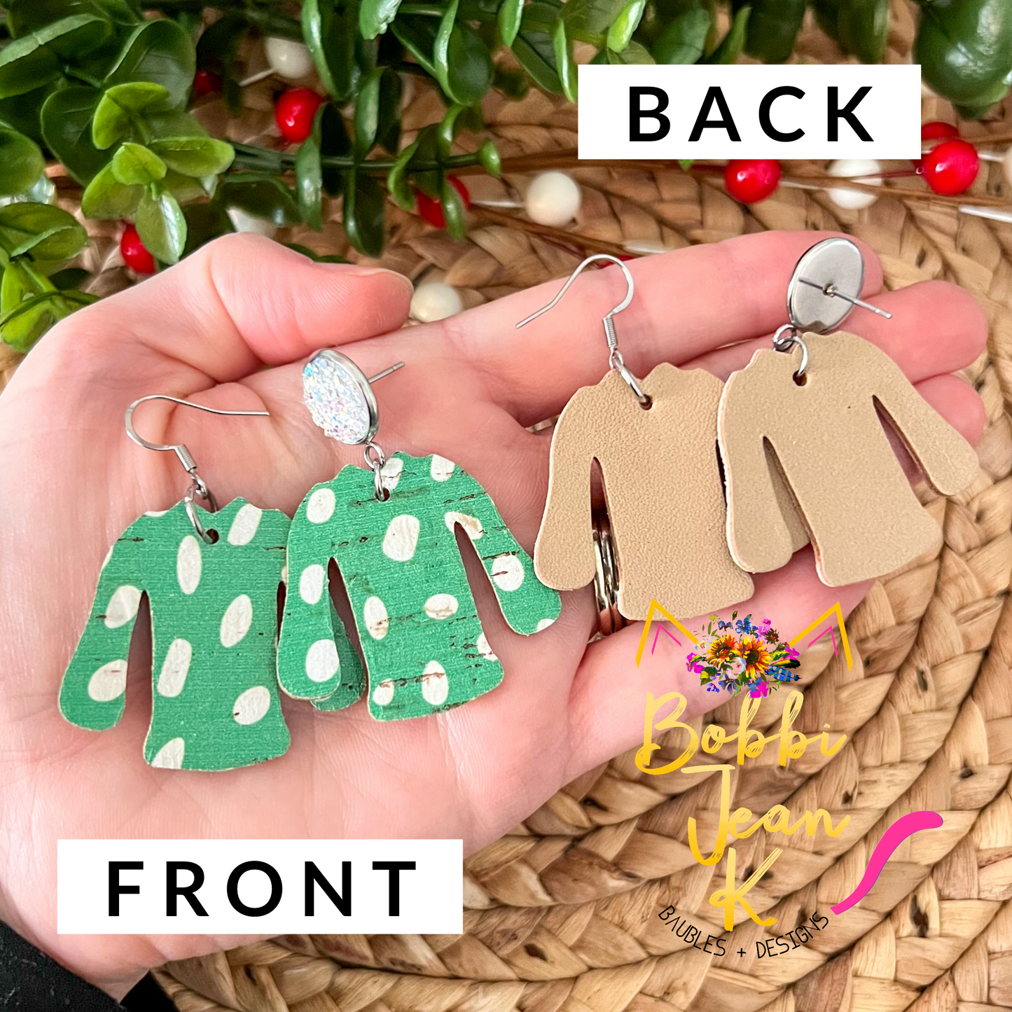 Green Spotted "Ugly" Sweater Cork on Leather Earrings - ONLY 2 OF EACH LEFT