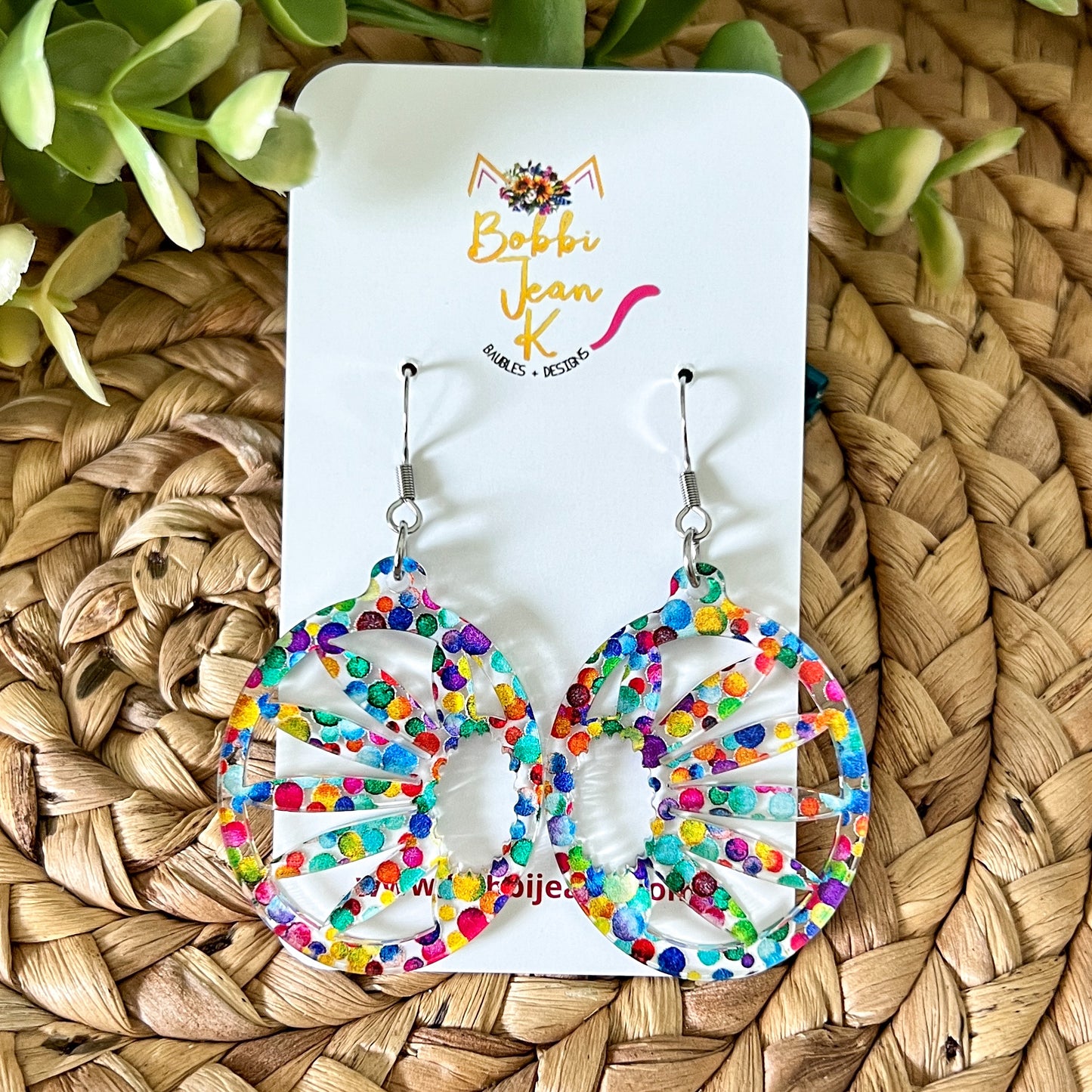 Rainbow Dots Acrylic Daisy Earrings: Choose From 2 Styles