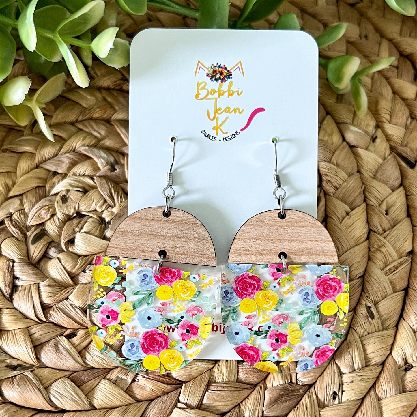 Micro Floral Bouquet Half Moon Acrylic Earrings: Choose From 3 Styles - LAST CHANCE