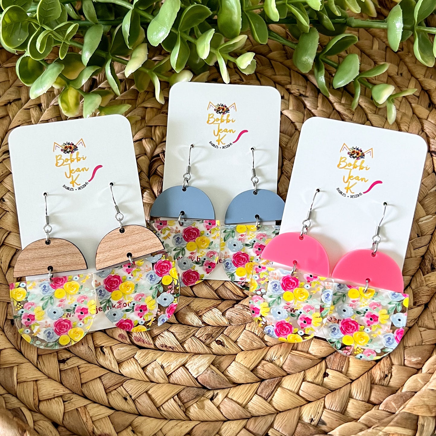 Micro Floral Bouquet Half Moon Acrylic Earrings: Choose From 3 Styles - LAST CHANCE