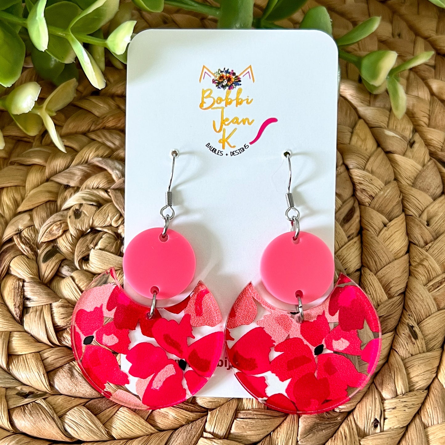 Hibiscus Circular Arc Acrylic Earrings: Choose From 2 Styles - LAST CHANCE