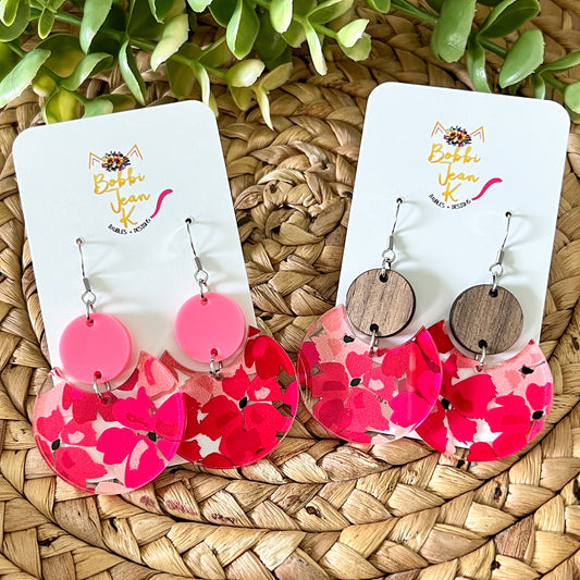 Hibiscus Circular Arc Acrylic Earrings: Choose From 2 Styles - LAST CHANCE