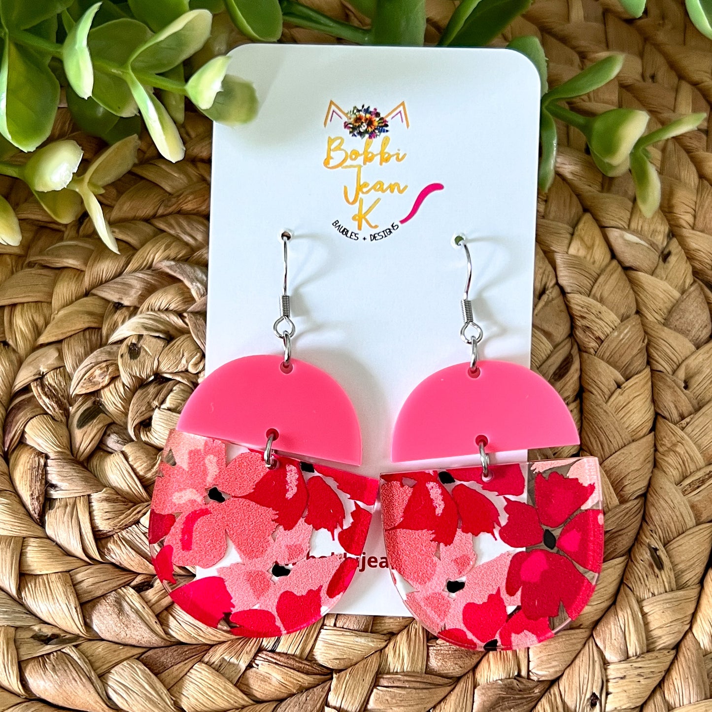 Hibiscus Half Moon Acrylic Earrings: Choose From 2 Styles - LAST CHANCE