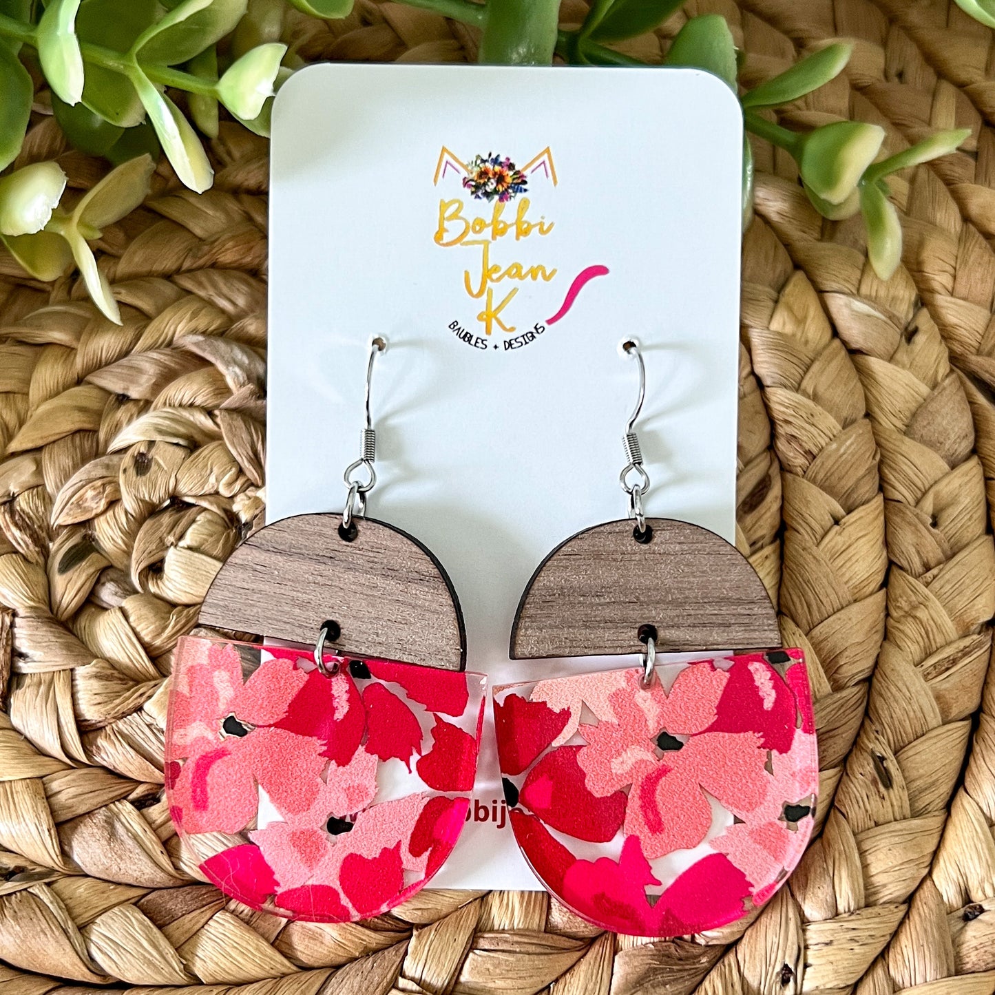 Hibiscus Half Moon Acrylic Earrings: Choose From 2 Styles - LAST CHANCE
