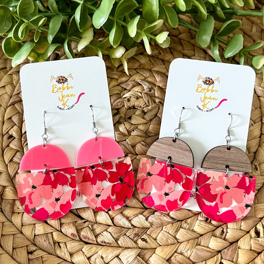Hibiscus Half Moon Acrylic Earrings: Choose From 2 Styles - LAST CHANCE