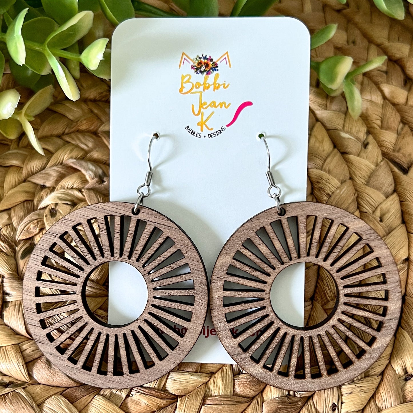 Walnut Wood Circle Cutout Earrings: Choose From 2 Sizes