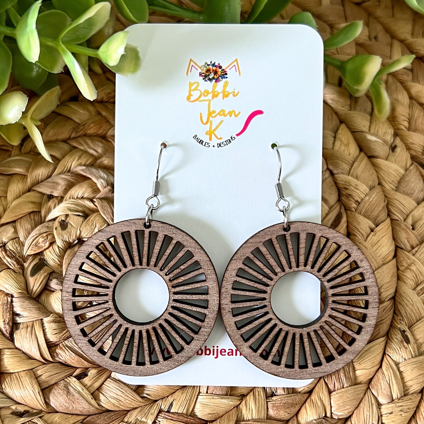 Walnut Wood Circle Cutout Earrings: Choose From 2 Sizes