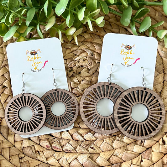 Walnut Wood Circle Cutout Earrings: Choose From 2 Sizes