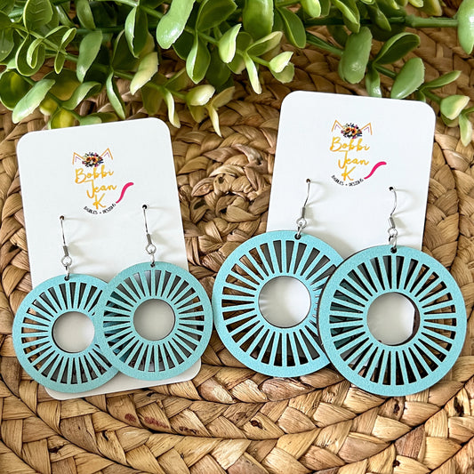 Baby Blue Wood Circle Cutout Earrings: Choose From 2 Sizes