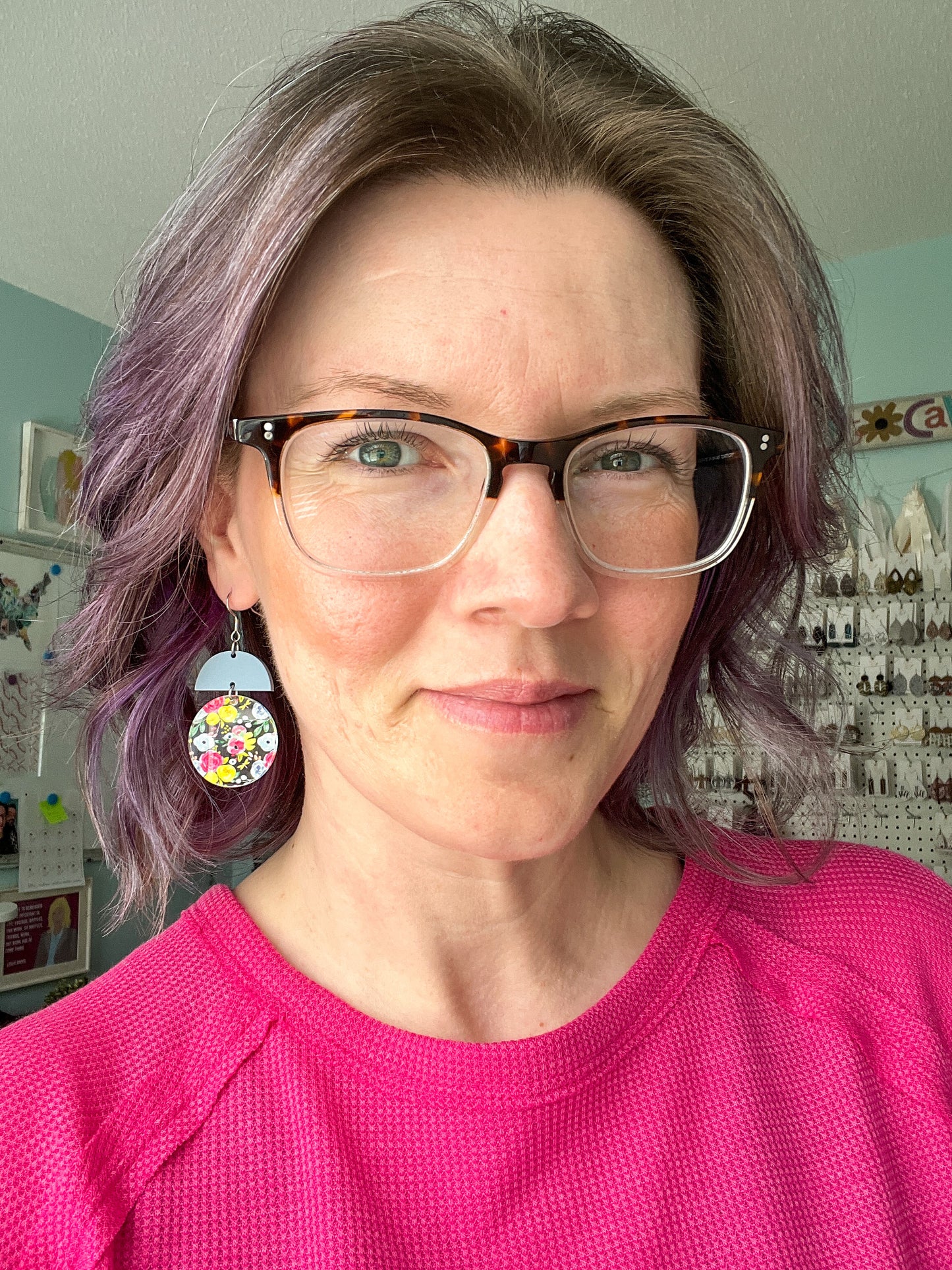 Micro Floral Bouquet Circle Drop Acrylic Earrings: Choose From 3 Styles - ONLY 2 PINK LEFT