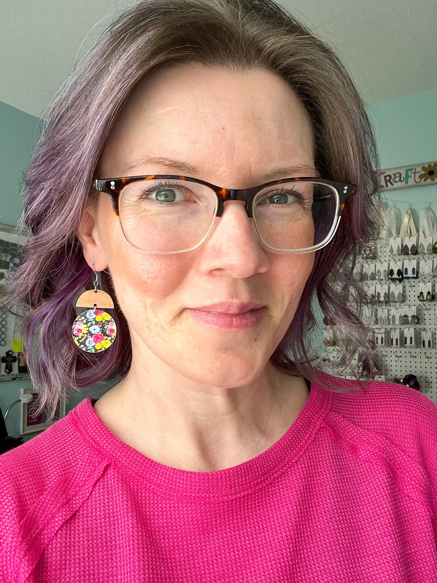 Micro Floral Bouquet Circle Drop Acrylic Earrings: Choose From 3 Styles - ONLY 2 PINK LEFT