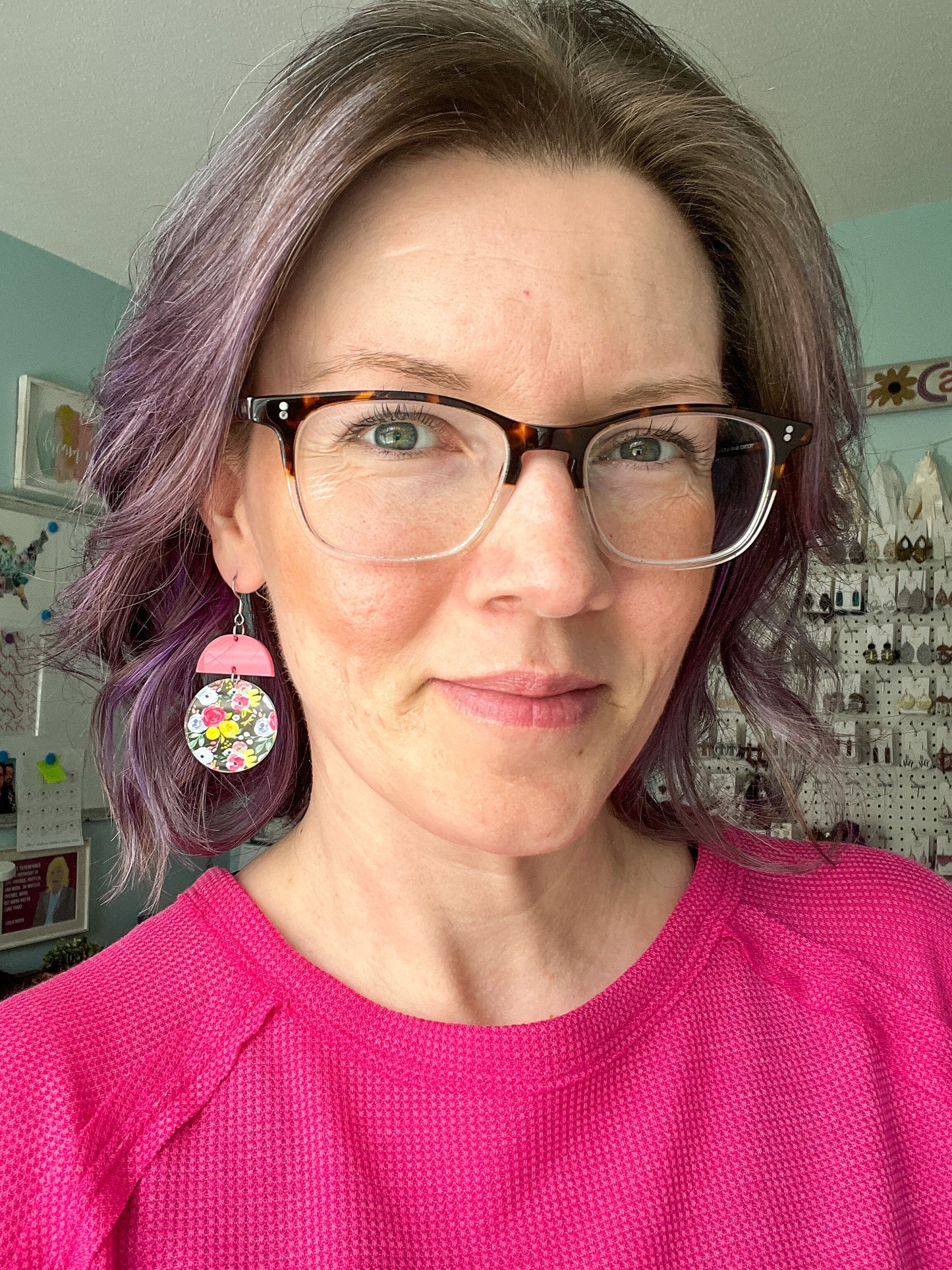 Micro Floral Bouquet Circle Drop Acrylic Earrings: Choose From 3 Styles - ONLY 2 PINK LEFT