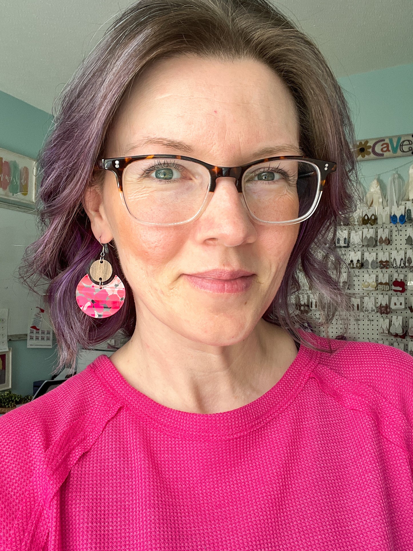 Hibiscus Circular Arc Acrylic Earrings: Choose From 2 Styles - LAST CHANCE